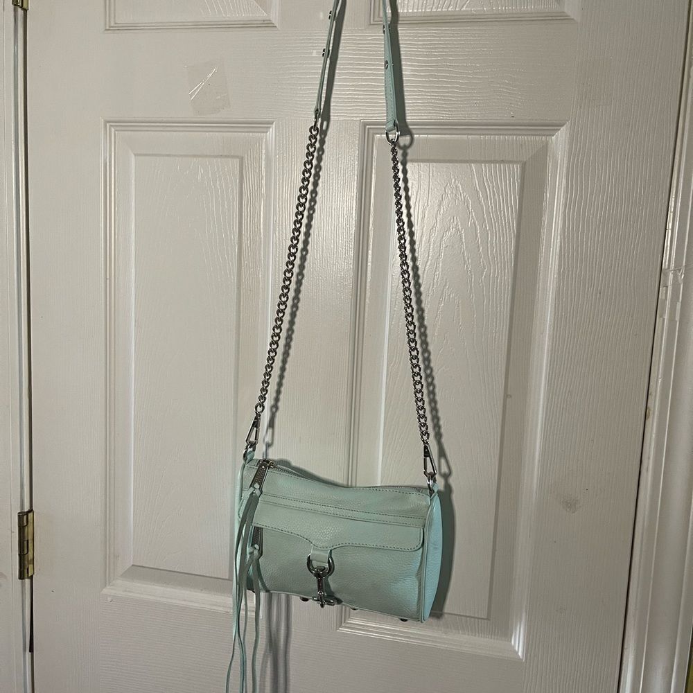 Rebecca Minkoff Mini Mac Crossbody Bag Leather mint green Chain Strap Studded - Picture 15 of 16